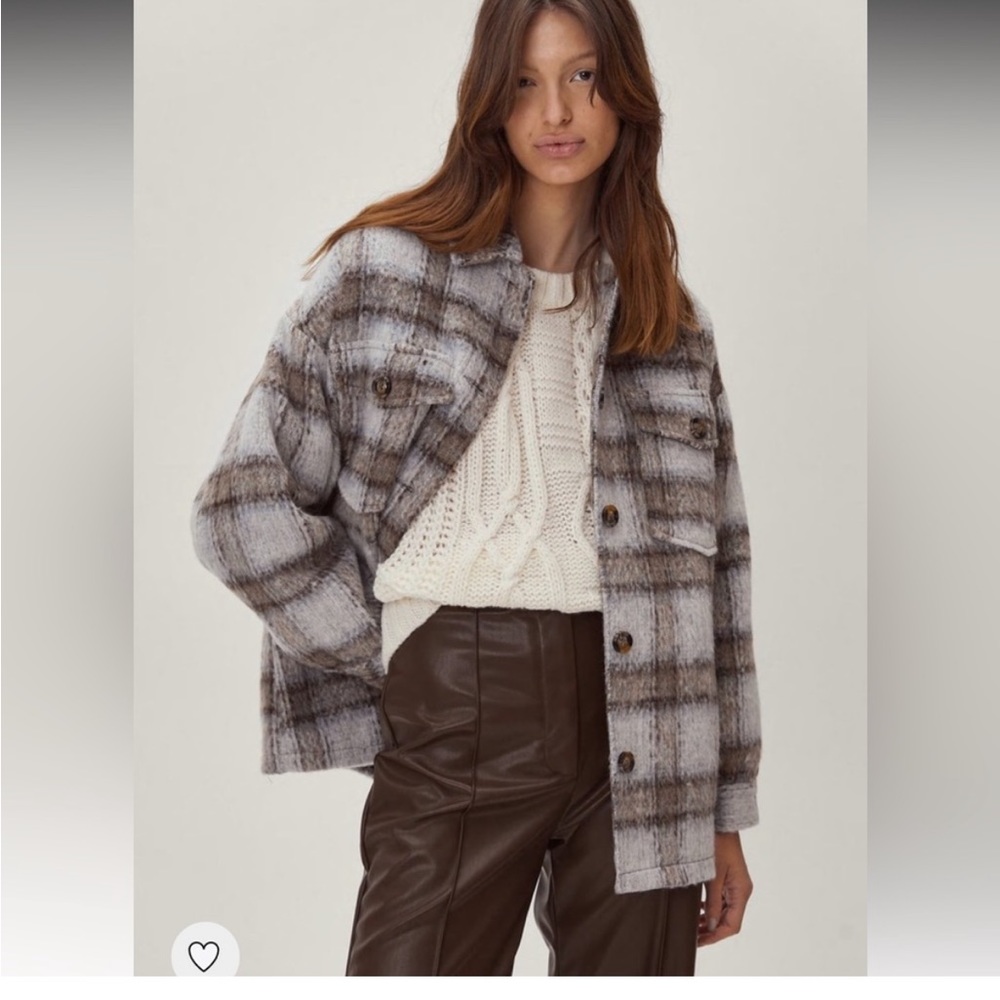 nasty gal brushed wool look check jacket